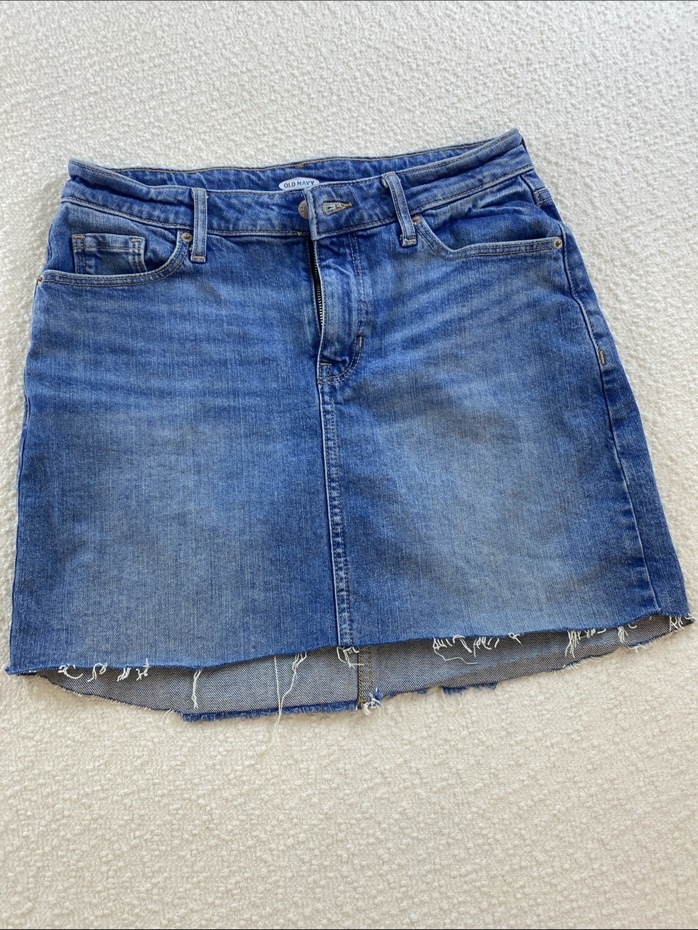 Old Navy Blue Denim Frayed-Hem Mini Skirt